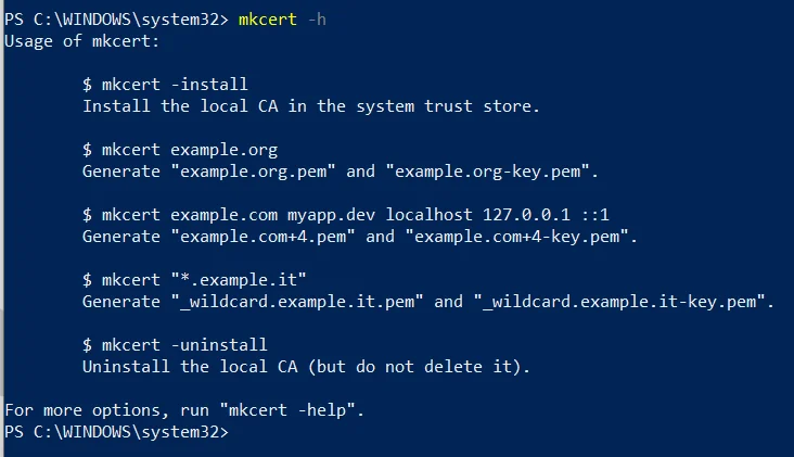 PowerShell. mkcert help