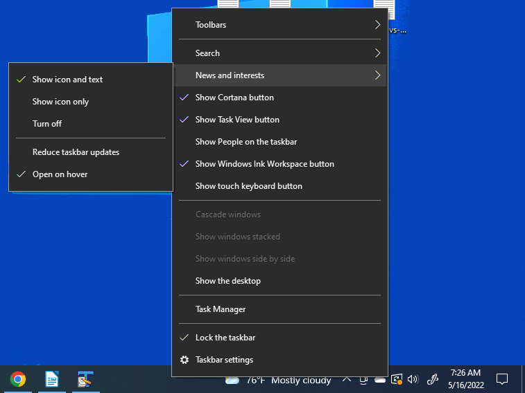 Remove weather widget on Windows 10 Taskbar