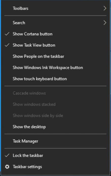 Windows Taskbar Menu